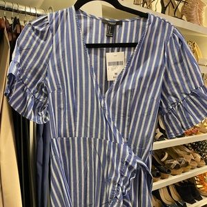 Forever 21 Blue & White Striped Wrap Dress